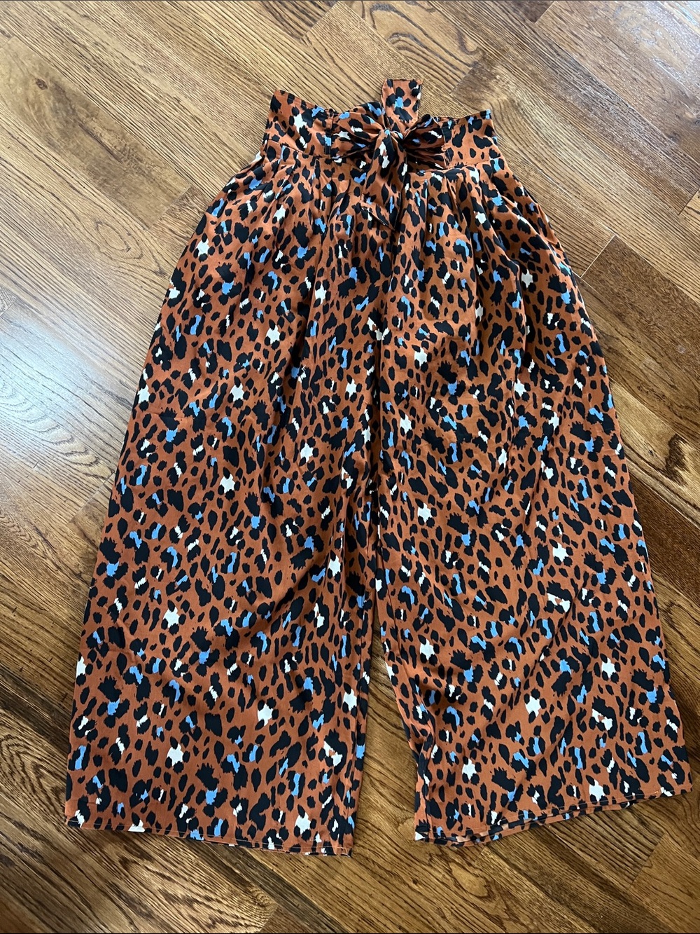 Kori Rust Leopard Print High-Waist Wide-Leg Tie Pants